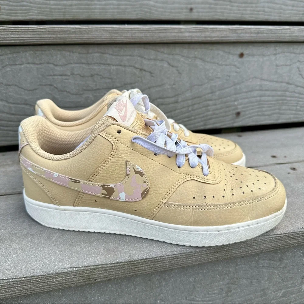 Nike Court Vision Low 'Sesame Camo' Sneakers Tan/Pink Collectible Streetwear